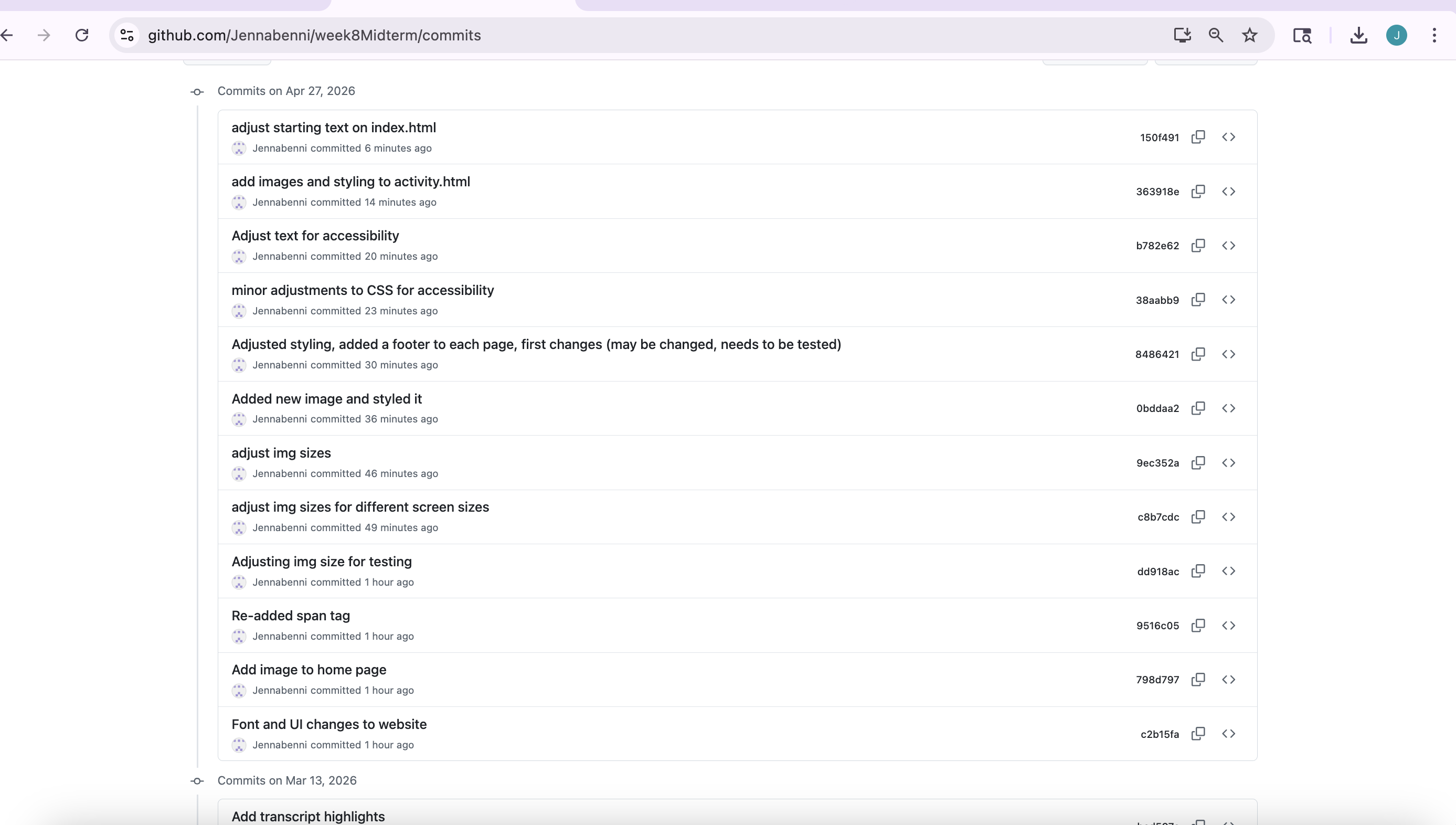 image of GitHub commit history